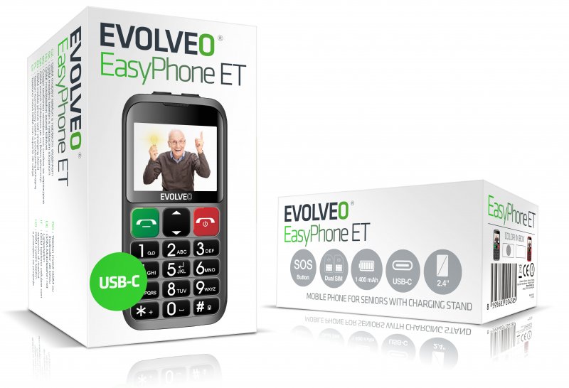 EVOLVEO EasyPhone ET, mobilní telefon pro seniory s nabíjecím stojánkem, stříbrná - obrázek č. 4