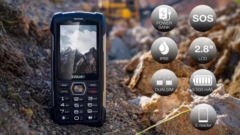 EVOLVEO StrongPhone H1, vodotěsný odolný Dual SIM telefon, černá-šedá - obrázek č. 2