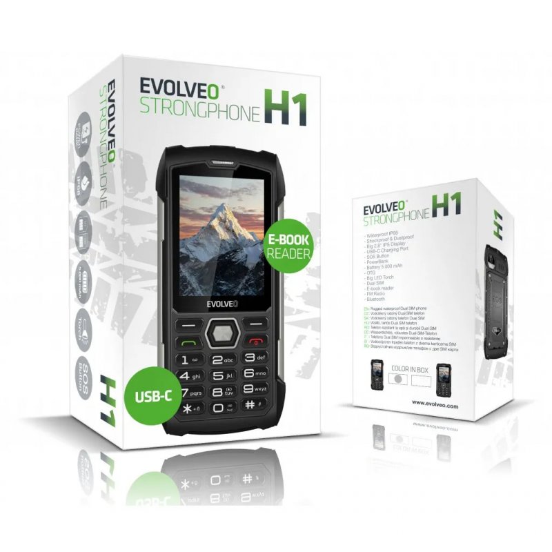 EVOLVEO StrongPhone H1, vodotěsný odolný Dual SIM telefon, černá-šedá - obrázek č. 1