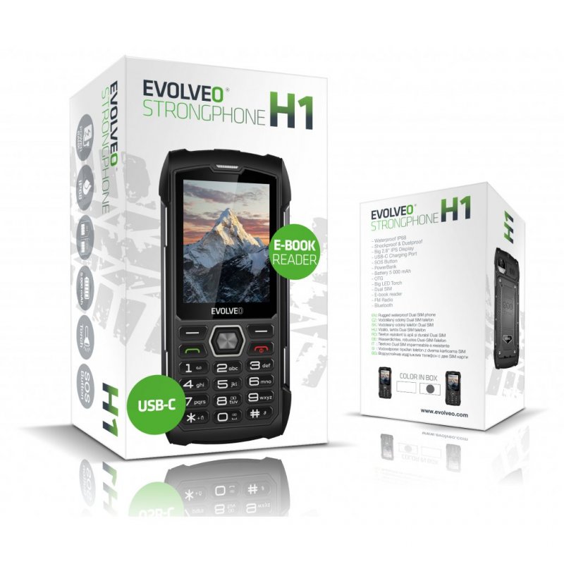 EVOLVEO StrongPhone H1, vodotěsný odolný Dual SIM telefon, černá-stříbrná - obrázek č. 1