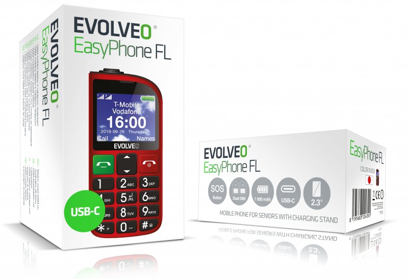 EVOLVEO EasyPhone FL, mobilní telefon pro seniory s nabíjecím stojánkem, červená - obrázek č. 1