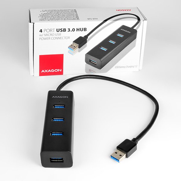 AXAGON HUE-S2B, 4x USB 3.0 CHARGING hub, micro USB nap. konektor, kabel USB-A 30cm - obrázek č. 2