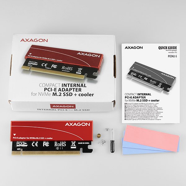 AXAGON PCEM2-S, PCIe x16 - M.2 NVMe M-key slot adaptér, kovový kryt pro pasivní chlazení - obrázek č. 4