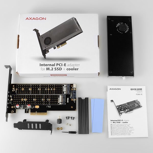 AXAGON PCEM2-DC, PCIe x4 - M.2 NVMe M-key + SATA B-key slot adaptér, chladič, vč. LP - obrázek č. 3