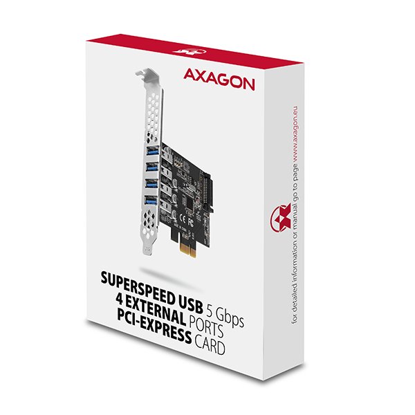 AXAGON PCEU-43RS, PCIe řadič, 4x USB 3.2 Gen 1 port, 5 Gbps, napájení z PCIe nebo SATA, SP & LP - obrázek č. 5