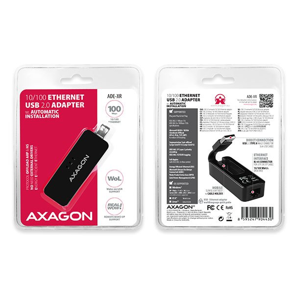 AXAGON ADE-XR, USB 2.0 - Fast Ethernet síťová karta, auto instal, černá - obrázek č. 8