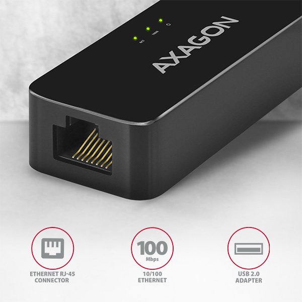 AXAGON ADE-XR, USB 2.0 - Fast Ethernet síťová karta, auto instal, černá - obrázek č. 2