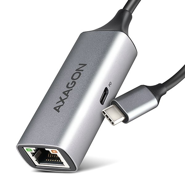 AXAGON ADE-TXPD, USB-C 3.2 Gen 1 - Gigabit Ethernet síťová karta, Asix AX88179, PD 100W, auto instal - obrázek produktu
