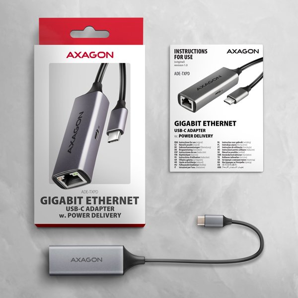 AXAGON ADE-TXPD, USB-C 3.2 Gen 1 - Gigabit Ethernet síťová karta, Asix AX88179, PD 100W, auto instal - obrázek č. 6