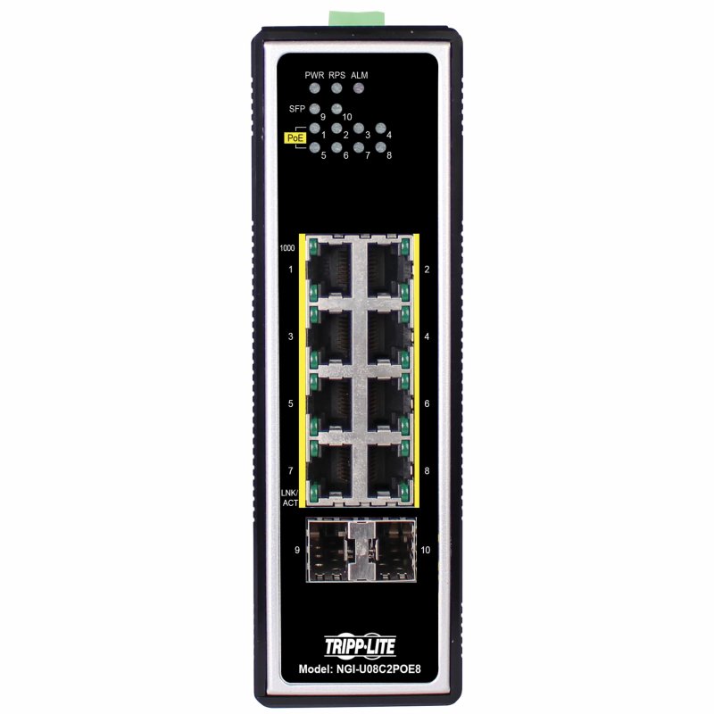 Tripplite Přepínač 8xzdroj Unmanaged Ethernet Switch,10/ 100/ 1000Mb/ s,2GbE SFP,PoE+30W,-40°+75°C, DIN - obrázek č. 2