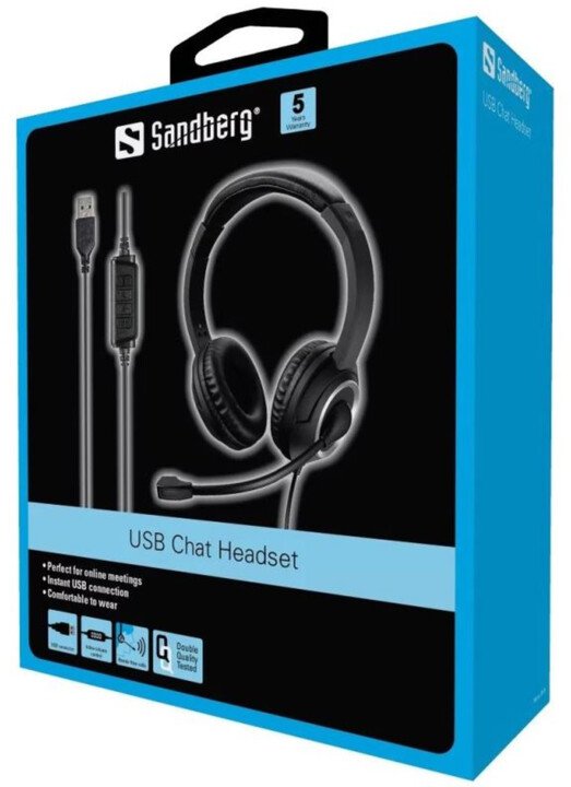 Sandberg PC sluchátka USB Chat Headset s mikrofonem, černá - obrázek č. 2