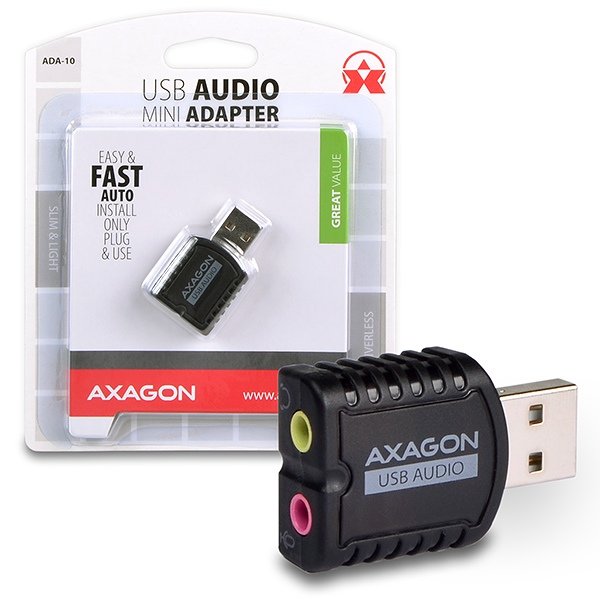 AXAGON ADA-10, USB 2.0 - externí zvuková karta MINI, 48kHz/ 16-bit stereo, vstup USB-A - obrázek produktu