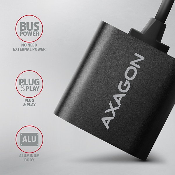 AXAGON ADA-12, USB 2.0 - externí zvuková karta, 48kHz/ 16-bit stereo, kovová, kabel USB-A 15 cm - obrázek č. 3