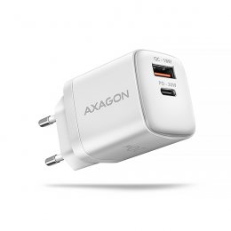 AXAGON ACU-PQ20W, nabíječka do sítě 20W, 2x port (USB-A + USB-C), PD3.0/ PPS/ QC4+/ AFC/ Apple, bílá
