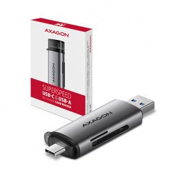 AXAGON CRE-SAC, USB3.2 Gen 1 Type-C + Type-A externí čtečka karet SD/ microSD, podpora UHS-I