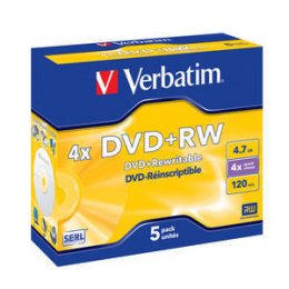 VERBATIM DVD+RW (4x, 4,7GB),5ks/ pack  (43229)