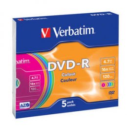 VERBATIM DVD-R 4,7 GB (120min) 16x colour slim box, 5ks/ pack  (43557)