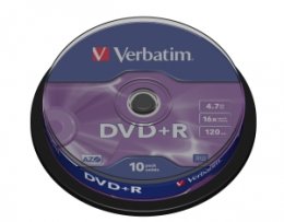 VERBATIM DVD+R(10-Pack)Spindl/ MattSlvr/ 16x/ 4.7GB  (43498)