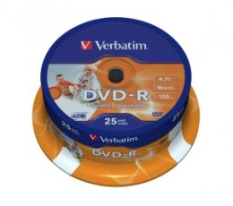 VERBATIM DVD-R(25-Pack)Spindl/ Printable/ 16x/ 4.7GB  (43538)