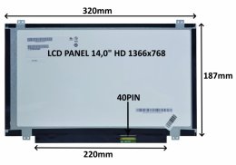 LCD PANEL 14,0" HD 1366x768 40PIN MATNÝ /  ÚCHYTY NAHOŘE A DOLE  (77044410)