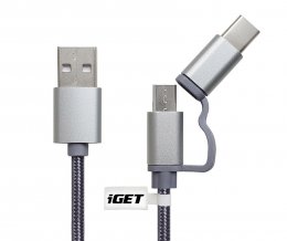 iGET G2V1 - USB kabel Micro USB/  USB - C dlouhý pro veškeré mobilní telefony, včetně odolných  (84000425)