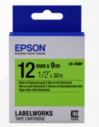 Epson Label Cartridge Fluorescent LK-4GBF Black/ Green 12mm (9m)  (C53S654018)